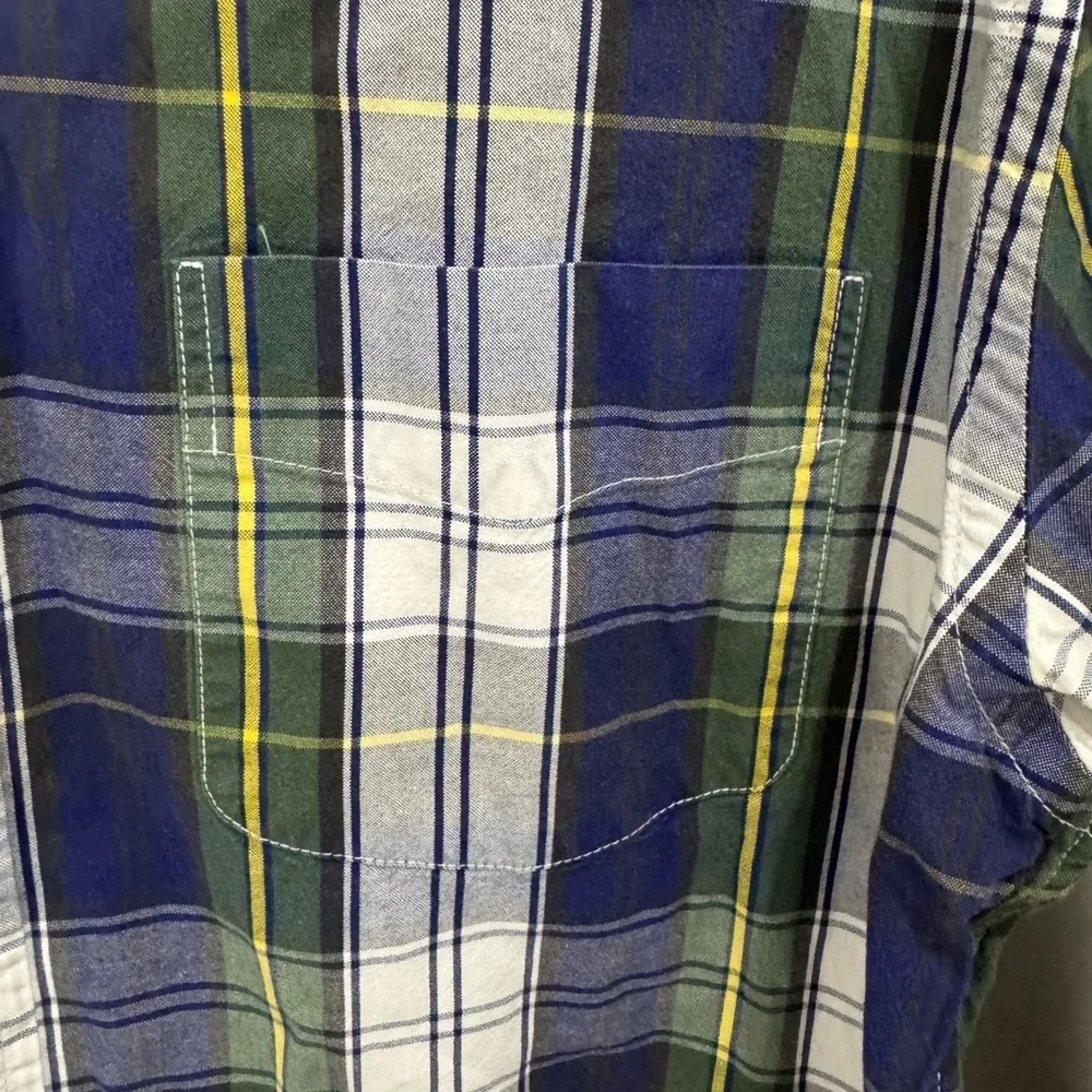 J. Crew Navy Green Plaid Sunwashed Oxford Tailored Shirt